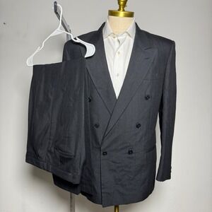 DOMINO Men's Charcoal Pinstripe Double Breasted Suit 42R 33W